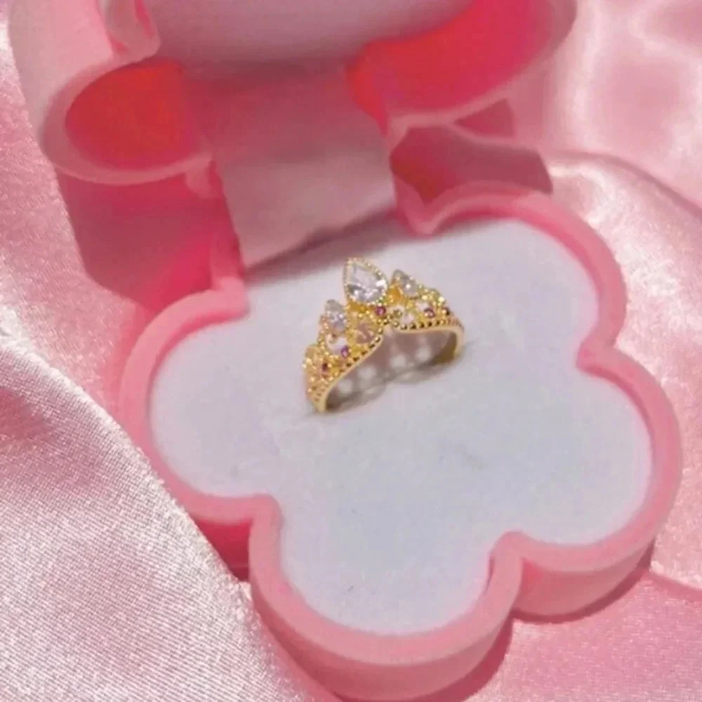 Ladies gold plated multicolored cubic zirconia luxury tiara crown ring